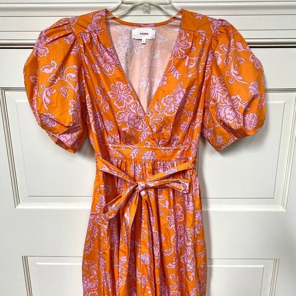 XIRENA Larkyn Orange Pink Print Midi Maxi Puff Sleeve Ruffle Dress Tuckernuck - Picture 11 of 16